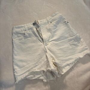 Divided White High Waist Shorts with Frayed Hem